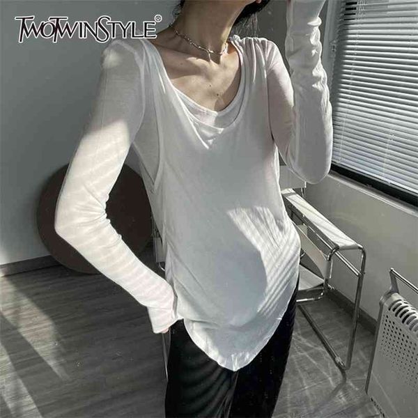 twowinsyle white irregular shirt for women o neck long sleeve casual fake wo shirts female fashion clothing spring 210524
twowinsyle white irregular shirt for women o neck long sleeve casual fake wo shirts female fashion clothing spring 210524