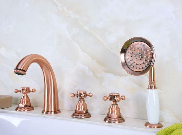 bathroom sink faucets antique red copper brass widespread deck-mounted tub 5 holes three handles basin faucet tap hand spray mtf238
bathroom sink faucets antique red copper brass widespread deck-mounted tub 5 holes three handles basin faucet tap hand spray mtf238