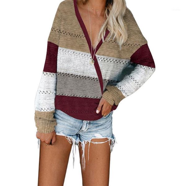 women's sweaters v neck loose 2021 fashion long sleeve striped patchwork hollow out pullover sweater knitted wdc5887, White;black
women's sweaters v neck loose 2021 fashion long sleeve striped patchwork hollow out pullover sweater knitted wdc5887, White;black
