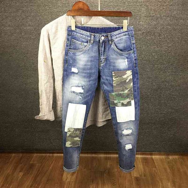 men's jeans fashion streetwear men retro blue elastic cotton slim fit camouflage patches designer ripped denim trousers hip hop pa
men's jeans fashion streetwear men retro blue elastic cotton slim fit camouflage patches designer ripped denim trousers hip hop pa