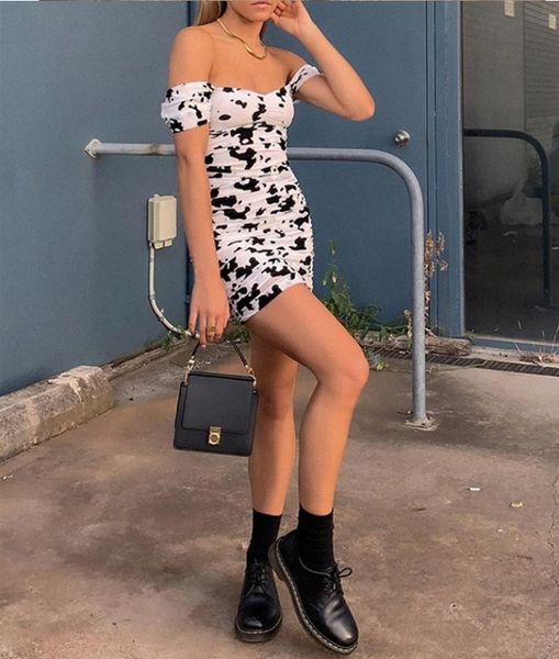 square 2021 women's black and print white cow collar slim hip skirt dress, White;black
square 2021 women's black and print white cow collar slim hip skirt dress, White;black