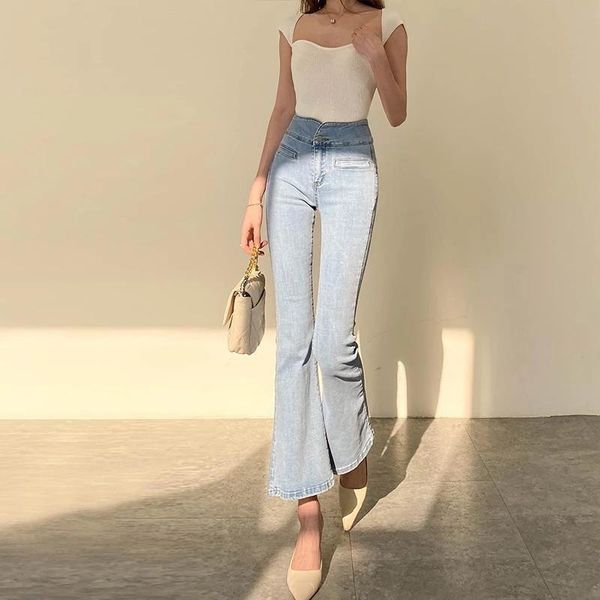 women's jeans vintage high waisted micro flare pants 2021 spring summer slim trumpet casual flared trousers for women, Blue
women's jeans vintage high waisted micro flare pants 2021 spring summer slim trumpet casual flared trousers for women, Blue