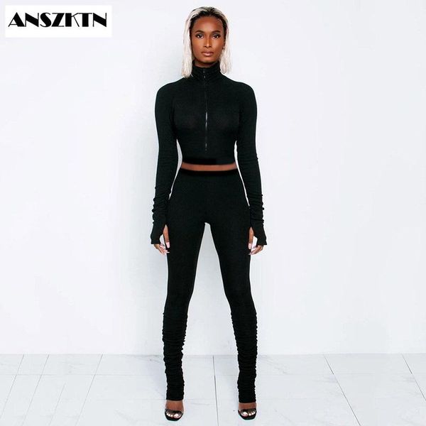 european and us women's wear autumn knitted soft high elastic cotton pit strip long sleeve fold 2 piece tracksuits, Gray
european and us women's wear autumn knitted soft high elastic cotton pit strip long sleeve fold 2 piece tracksuits, Gray