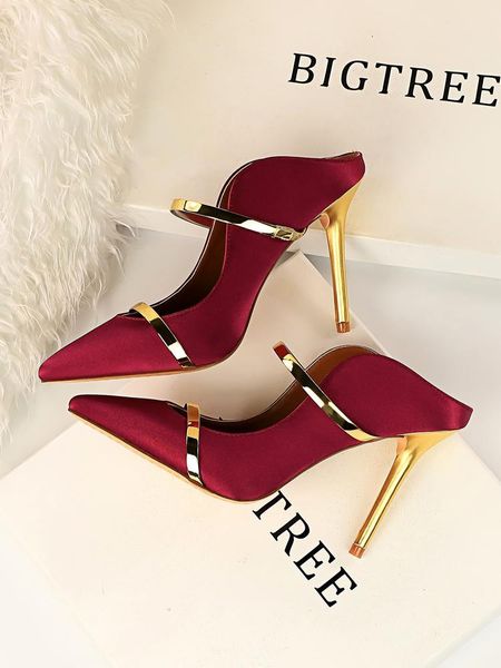 slippers fashion women's pointed toe high heels shoes metal strap satin m49 re5w, Black
slippers fashion women's pointed toe high heels shoes metal strap satin m49 re5w, Black