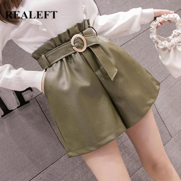 women's shorts realeft autumn winter pu leather short belt high waist vintage black wide leg pants casual pant female pocket 2021, White;black
women's shorts realeft autumn winter pu leather short belt high waist vintage black wide leg pants casual pant female pocket 2021, White;black