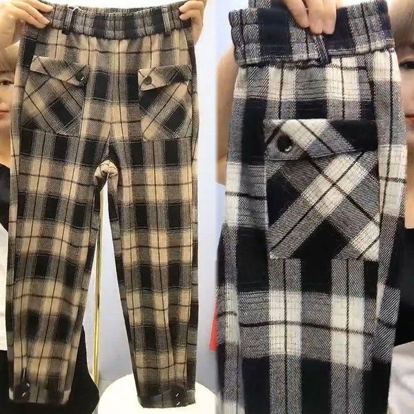 women's pants & capris women single/plus velvet fashion plaid daddy 2021 loose thin waisted nine-point overalls female high-waist a714, Black;white
women's pants & capris women single/plus velvet fashion plaid daddy 2021 loose thin waisted nine-point overalls female high-waist a714, Black;white