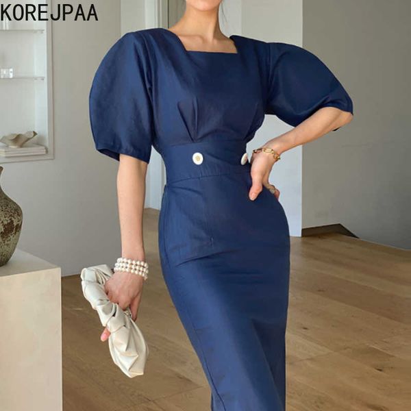 korejpaa women dress korean simple temperament solid color square collar buttons decorative slim bubble sleevesbutt vestido 210526, Black;gray
korejpaa women dress korean simple temperament solid color square collar buttons decorative slim bubble sleevesbutt vestido 210526, Black;gray