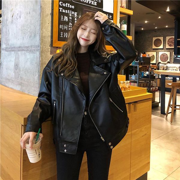 women's leather & faux spring korean version 2021 loose big lapel black versatile motorcycle jacket long sleeve pu women
women's leather & faux spring korean version 2021 loose big lapel black versatile motorcycle jacket long sleeve pu women