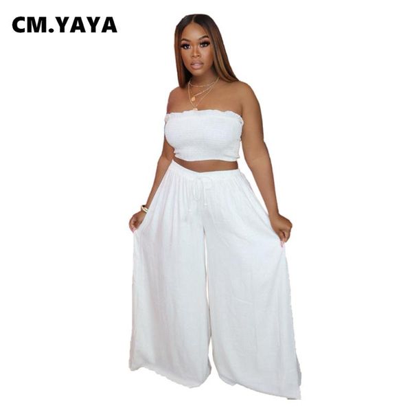 women's two piece pants cm.yaya women set solid sleeveless strapless crop loose wide leg sets fashion streetwear summer outfit, White
women's two piece pants cm.yaya women set solid sleeveless strapless crop loose wide leg sets fashion streetwear summer outfit, White