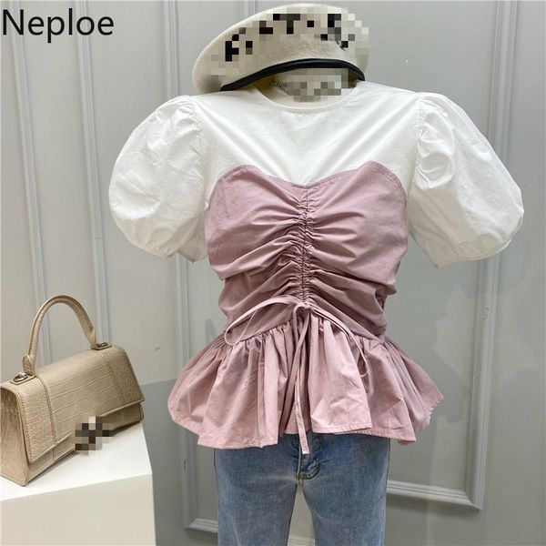 women's blouses & shirts neploe contrast color blouse women fashion o neck puff sleeve blusa summer 2021 drawstring slim waist female, White
women's blouses & shirts neploe contrast color blouse women fashion o neck puff sleeve blusa summer 2021 drawstring slim waist female, White