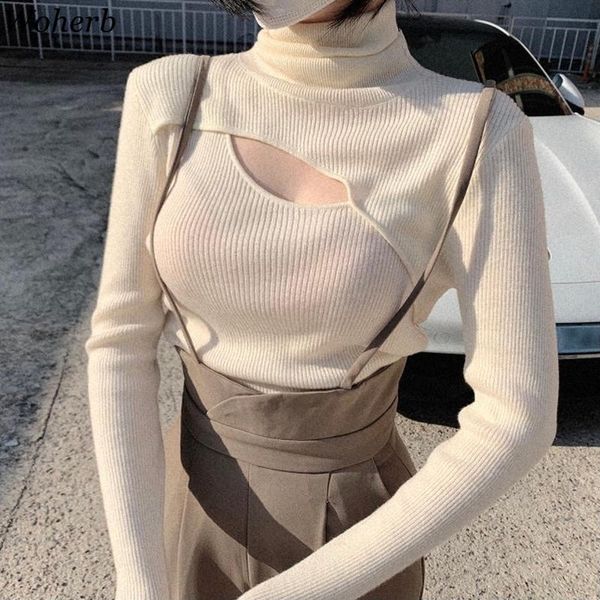 women's sweaters woherb fall 2021 women clothing korean chic knitted cropped pullovers turtleneck hollow out sweater temperament j, White;black
women's sweaters woherb fall 2021 women clothing korean chic knitted cropped pullovers turtleneck hollow out sweater temperament j, White;black