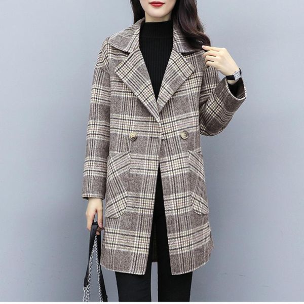 women's wool & blends fashion turn-down collar overcoats women autumn winter long-sleeved plaid casual overcoat brown office lady loose, Black
women's wool & blends fashion turn-down collar overcoats women autumn winter long-sleeved plaid casual overcoat brown office lady loose, Black