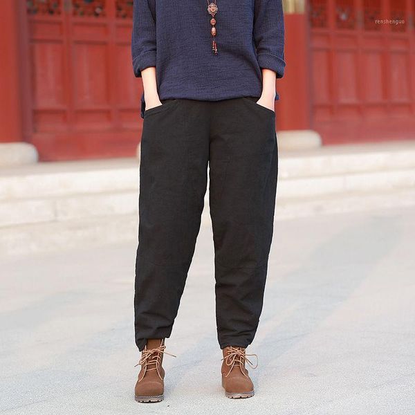 women's pants & capris johnature loose casual women cotton 2021 autumn winter linen thick vintage plus harem, Black;white
women's pants & capris johnature loose casual women cotton 2021 autumn winter linen thick vintage plus harem, Black;white
