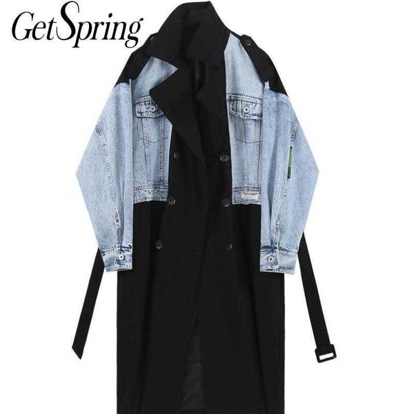 getspring women trench coat denim patchwork color matching long overcoat bandage vintage loose windbreaker coats 210601, Tan;black
getspring women trench coat denim patchwork color matching long overcoat bandage vintage loose windbreaker coats 210601, Tan;black