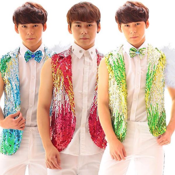 men's vests summer style personality slim male multicolour paillete vest men punk rock costumes singer dance stage fashion street europ, Black;white
men's vests summer style personality slim male multicolour paillete vest men punk rock costumes singer dance stage fashion street europ, Black;white