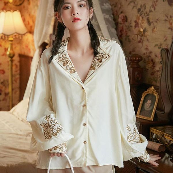 women's blouses & shirts blouse women 2021 spring autumn embroidered shirt french lantern long sleeve female vintage womens clothes 556, White
women's blouses & shirts blouse women 2021 spring autumn embroidered shirt french lantern long sleeve female vintage womens clothes 556, White