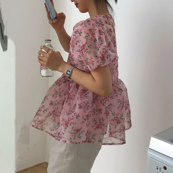 women's knits & tees blouses shirts fashion sweet girls retro o neck lantern sleeve floral blouse women hem ruffled organza b, White
women's knits & tees blouses shirts fashion sweet girls retro o neck lantern sleeve floral blouse women hem ruffled organza b, White