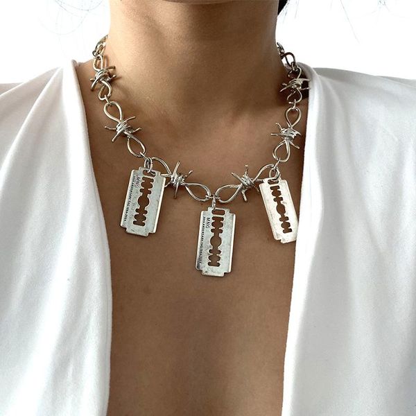 punk hip hop thorns choker razor blade shape pendant necklace collar statement curb cuban thick necklaces/bracelet jewelry necklaces, Silver
punk hip hop thorns choker razor blade shape pendant necklace collar statement curb cuban thick necklaces/bracelet jewelry necklaces, Silver