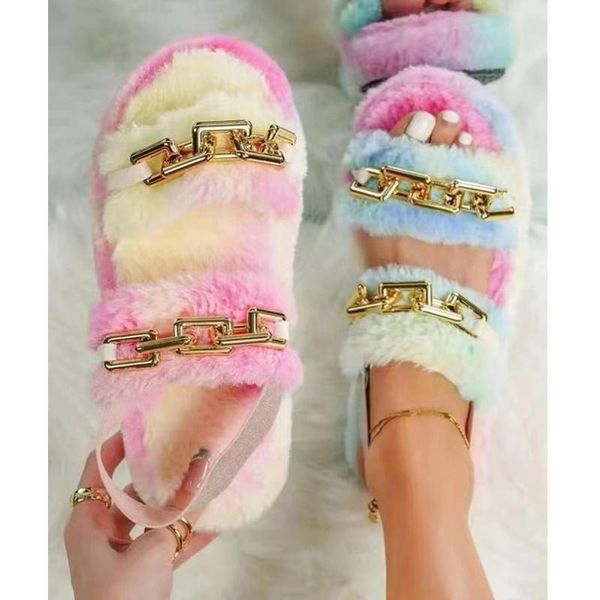 slippers arrival women fur double strap designer tie dye soft plush sandals chain slides ankle, Black
slippers arrival women fur double strap designer tie dye soft plush sandals chain slides ankle, Black