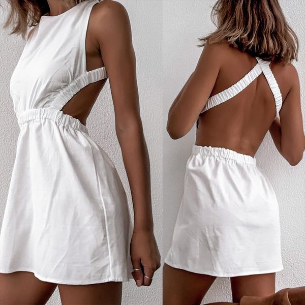 back cross white tank casual women dresses sleeveless mini summer chic ladies round collar high waist a line, Black;gray
back cross white tank casual women dresses sleeveless mini summer chic ladies round collar high waist a line, Black;gray