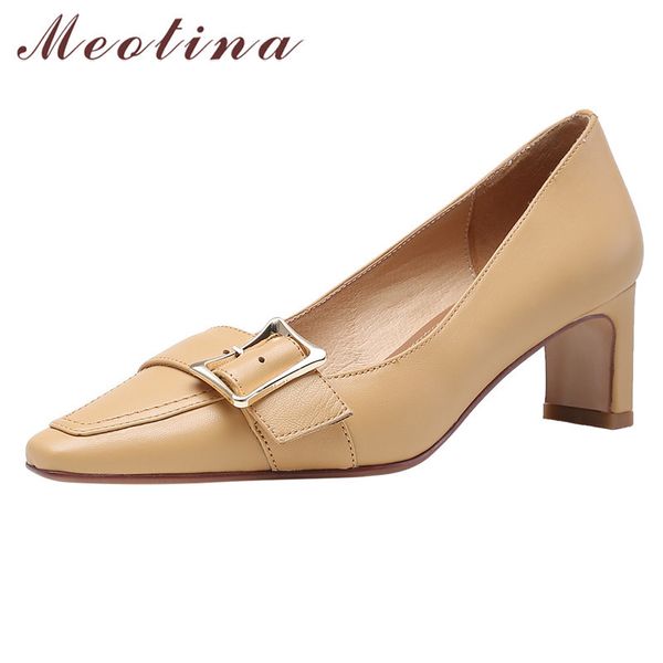 meotina genuine leather high heel pumps women pointed toe fashion shoes buckle chunky heels shoes shallow dress footwear beige 210520, Black
meotina genuine leather high heel pumps women pointed toe fashion shoes buckle chunky heels shoes shallow dress footwear beige 210520, Black