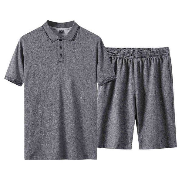 women's tracksuits 2021 of the summer men sweater casual cotton set polo shirt two pieces tshirt sports clothes + shorts suit more size, Gray