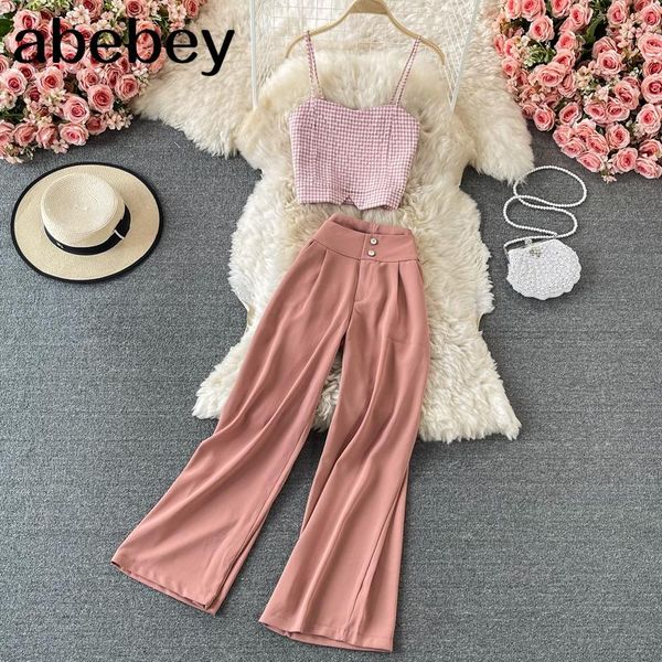 women's two piece pants sweet sleeveless plaid cami vest + high waist solid casual wide leg suit 2-piece set 2021 summer women, White
women's two piece pants sweet sleeveless plaid cami vest + high waist solid casual wide leg suit 2-piece set 2021 summer women, White
