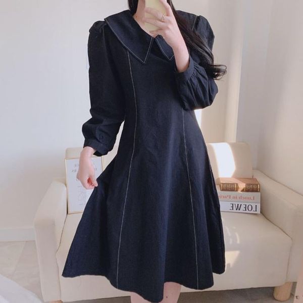 casual dresses korean early autumn simple temperament vestidos female open-line doll collar waist slimming puff sleeve midi dress dk1160, Black;gray
casual dresses korean early autumn simple temperament vestidos female open-line doll collar waist slimming puff sleeve midi dress dk1160, Black;gray