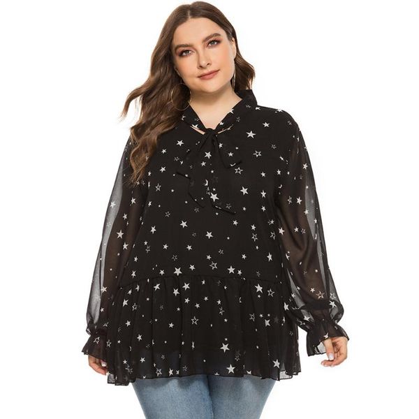 women's blouses & shirts plus size chiffon blouse shirt women summer bow tie collar long sleeve start print casual black clothing, White
women's blouses & shirts plus size chiffon blouse shirt women summer bow tie collar long sleeve start print casual black clothing, White