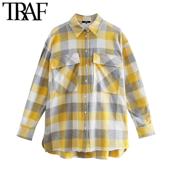 women fashion oversized check asymmetric blouses vintage long sleeve pockets side vents female shirts chic 210507, White
women fashion oversized check asymmetric blouses vintage long sleeve pockets side vents female shirts chic 210507, White