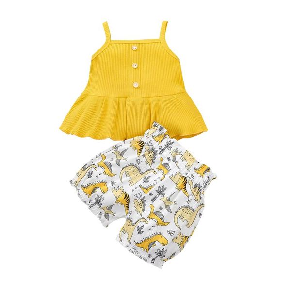 2pcs fashionable baby girl's casual suit solid color ribbing falbala slim elastic sling cartoon print loose shorts clothing sets, White
2pcs fashionable baby girl's casual suit solid color ribbing falbala slim elastic sling cartoon print loose shorts clothing sets, White