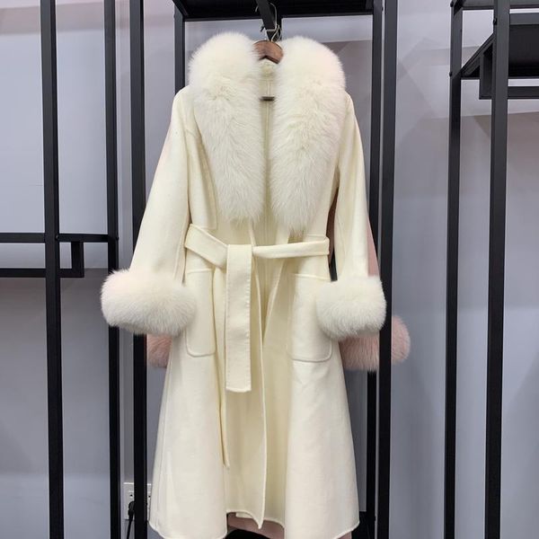 women's fur & faux 2021 cashmere wool blends real coat belt sheep woolen winter jacket with natural collar and cuffs, Black
women's fur & faux 2021 cashmere wool blends real coat belt sheep woolen winter jacket with natural collar and cuffs, Black