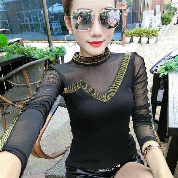 mesh patchwork tshirt transparent turtleneck pullover golden line spring autumn women long sleeve t shirts t93104 210421, Black;gray
mesh patchwork tshirt transparent turtleneck pullover golden line spring autumn women long sleeve t shirts t93104 210421, Black;gray