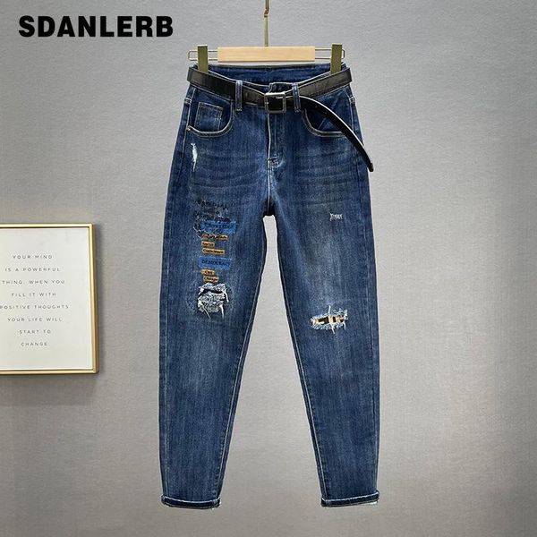 women's jeans fake ripped for women trendy 2021 autumn high waist trousers loose slimming letters embroidered harem denim pants, Blue
women's jeans fake ripped for women trendy 2021 autumn high waist trousers loose slimming letters embroidered harem denim pants, Blue