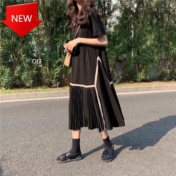 casual dresses hin paneled chiffon short sleeve pleated dress 2021 spring women vintage loose high waist slim was t, Black;gray
casual dresses hin paneled chiffon short sleeve pleated dress 2021 spring women vintage loose high waist slim was t, Black;gray