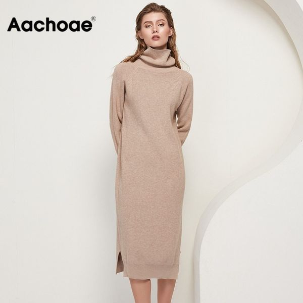 aachoae solid knitted long dress women autumn winter turtleneck long sleeve sweater dress lady split loose casual dress vestidos 210413, Black;gray
aachoae solid knitted long dress women autumn winter turtleneck long sleeve sweater dress lady split loose casual dress vestidos 210413, Black;gray
