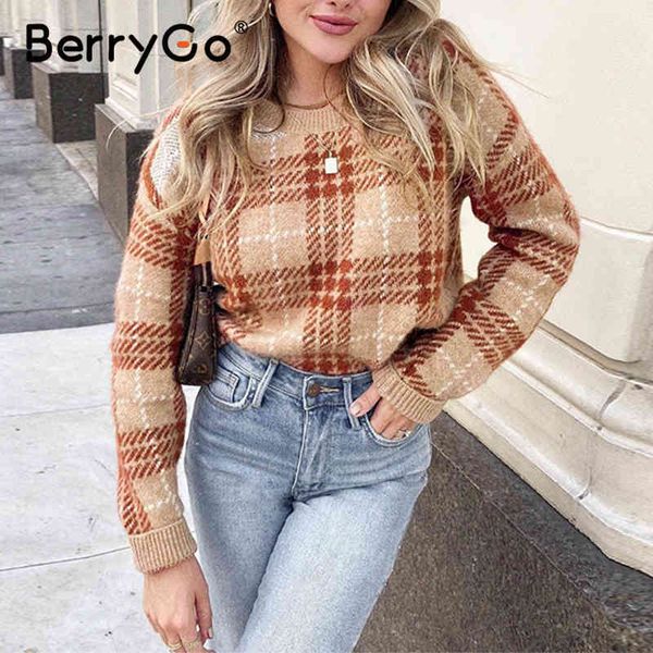 berrygo women geometric plaid knitted sweater casual office lady pullover female autumn winter retro jumper 210513, White;black
berrygo women geometric plaid knitted sweater casual office lady pullover female autumn winter retro jumper 210513, White;black