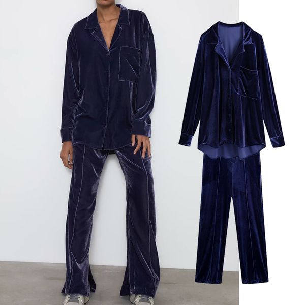 female autumn velvet turn collar loose shirt wide down colour long pants mujer, Black;brown
female autumn velvet turn collar loose shirt wide down colour long pants mujer, Black;brown
