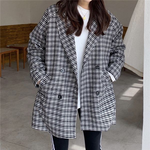elegant chic loose plaid retro brief wool leisure women vintage office lady casual all match blazers 210421, White;black
elegant chic loose plaid retro brief wool leisure women vintage office lady casual all match blazers 210421, White;black