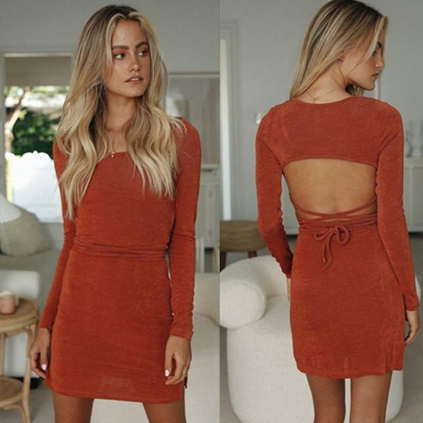 casual dresses donsignet fashion clothing women solid backless bandage long sleeve o-neck knee-length knitting dress for, Black;gray
casual dresses donsignet fashion clothing women solid backless bandage long sleeve o-neck knee-length knitting dress for, Black;gray