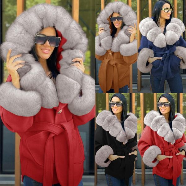women's wool & blends women woolen coat casual long-sleeved hooded belt solid color short fur collar quilted winter thick warm loose ja, Black
women's wool & blends women woolen coat casual long-sleeved hooded belt solid color short fur collar quilted winter thick warm loose ja, Black