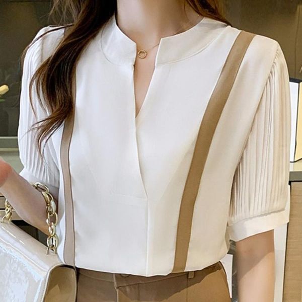 women's blouses & shirts summer women chiffon white blouse shirt short sleeve v-neck blusas mujer de moda 2021 femme f94
women's blouses & shirts summer women chiffon white blouse shirt short sleeve v-neck blusas mujer de moda 2021 femme f94