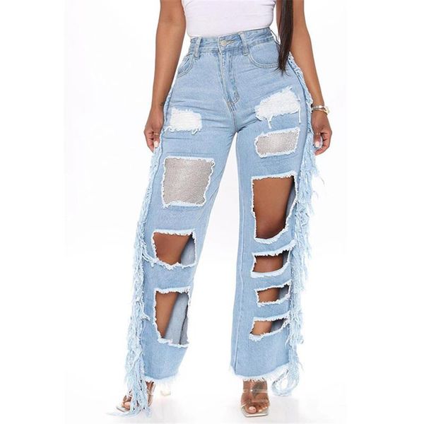 women's jeans womens high waisted ripped denim wide leg tassel cowboy casual trousers, Blue
women's jeans womens high waisted ripped denim wide leg tassel cowboy casual trousers, Blue
