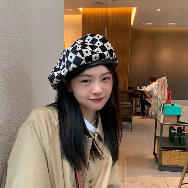 berets 2021 korean design retro love checkerboard beret autumn and winter women's fashion black white lattice octagonal hat, Blue;gray
berets 2021 korean design retro love checkerboard beret autumn and winter women's fashion black white lattice octagonal hat, Blue;gray