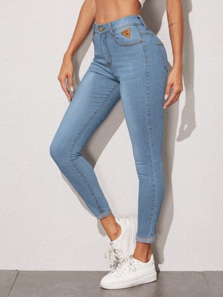 stonewash patched detail skinny jeans m8th#, Blue