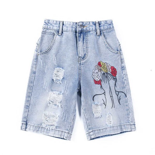 women's shorts korean straight jeans women summer knee length embroidery flower short pants holes ripped denim high waisted b01w, White;black
women's shorts korean straight jeans women summer knee length embroidery flower short pants holes ripped denim high waisted b01w, White;black