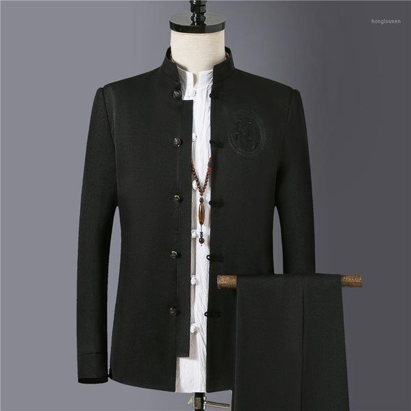 men's classic embroidered suit fashion casual collar jacket and chinese retro style pants suits & blazers, White;black
men's classic embroidered suit fashion casual collar jacket and chinese retro style pants suits & blazers, White;black