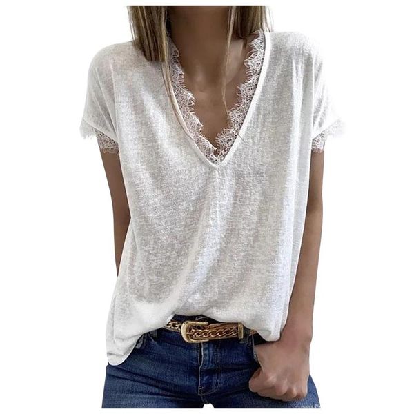 women tee summer v-neck solid short sleeve lace patchwork t-shirts graphic vintage casual fashion clothing t shirt women's t-s, White
women tee summer v-neck solid short sleeve lace patchwork t-shirts graphic vintage casual fashion clothing t shirt women's t-s, White
