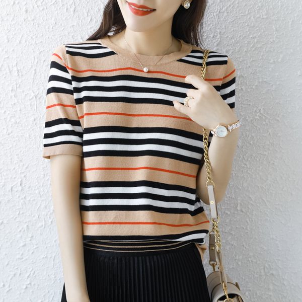 new short-sleeved woman o-neck striped pullover vest slim fashion knitted bottoming t-shirt large size, White
new short-sleeved woman o-neck striped pullover vest slim fashion knitted bottoming t-shirt large size, White