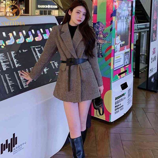 autumn korean chic vintage turndown collar houndstooth woolen jackets for women with belted female outwear 210520, Black;brown
autumn korean chic vintage turndown collar houndstooth woolen jackets for women with belted female outwear 210520, Black;brown